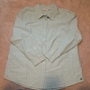 Joan Rivers Women's Green Striped Button Down Shirt